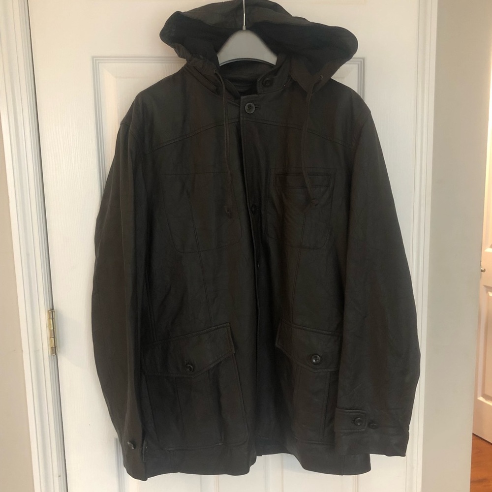 Armani Exchange Men’s Leather Jacket with removable hood